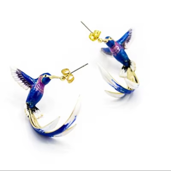 Enamel Hummingbird Earrings โ Statement Bird Jewelry - Picture 4 of 4